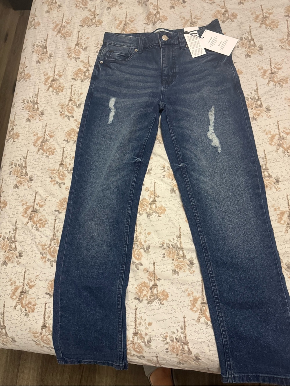 Calvin Klein Dark Blue Straight Leg Jeans with Light Distressing